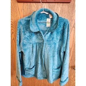 Jasmine Rose Petite L Plush Fleece Snap Jacket Teal Cozy Loungewear NWT